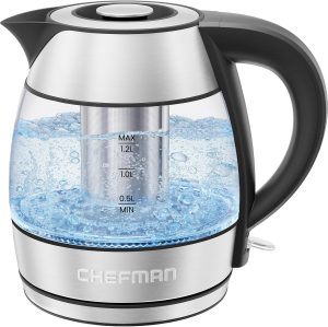 CHEFMAN Electric Kettle - 1.2L 1500W Hot Water Tea Pot with Infuser.