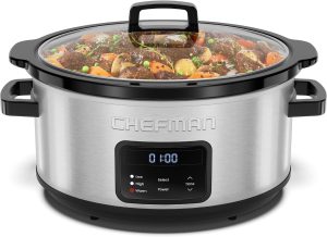 Chefman Slow Cooker 7 Quart. Large Family Size Programmable Digital Slow Cooker with 24-Hour Timer.