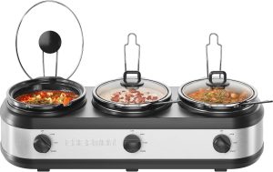 Chefman Triple Slow Cooker & Food Warmer. Three Crock Slowcooker with 2.5 Qt.