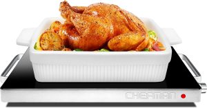 Chefman Compact Glasstop Warming Tray with Adjustable Temperature Control Perfect for Buffets.