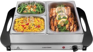 Chefman Electric Buffet Server + Warming Tray w/Adjustable Temperature & 3 Chafing Dishes.