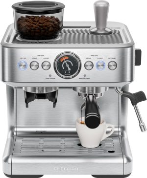 Chefman Crema Supreme 15 Bar Espresso Machine with Milk Frother. Barista Steam Wand.