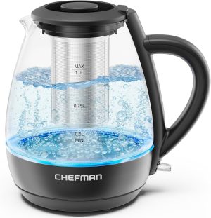 Chefman Electric Kettle with Tea Infuser. Compact 1L (4 Cups). 1500W.