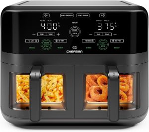 CHEFMAN 6 Quart Dual Basket Air Fryer Oven with Easy View Windows.